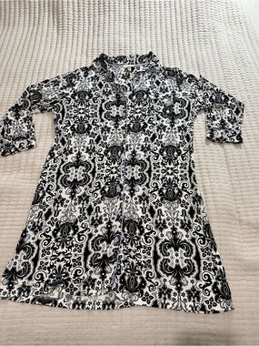 Soma Black and White Scroll Print Pajamas with Lilac Trim
